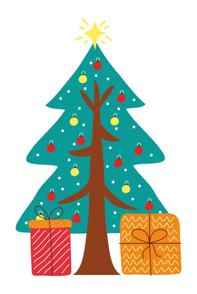 Árbol de Navidad con regalos — Vector de stock