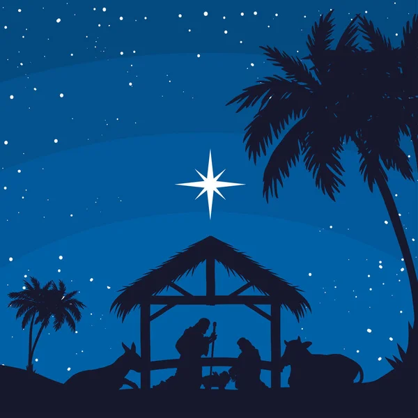 Nativité silhouettes nuit scène — Image vectorielle