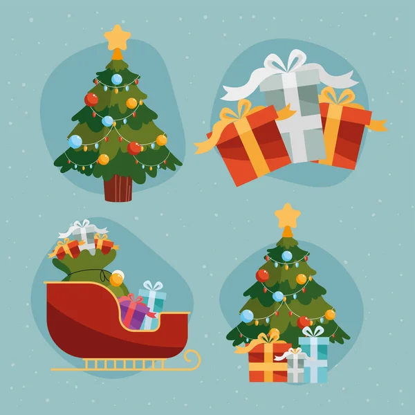 Χριστούγεννα εποχή τέσσερα εικονίδια — Διανυσματικό Αρχείο