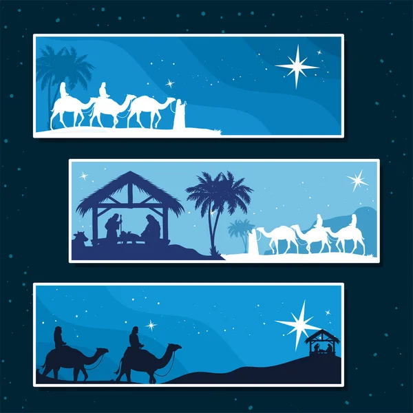Trois cartes nativity mangers — Image vectorielle