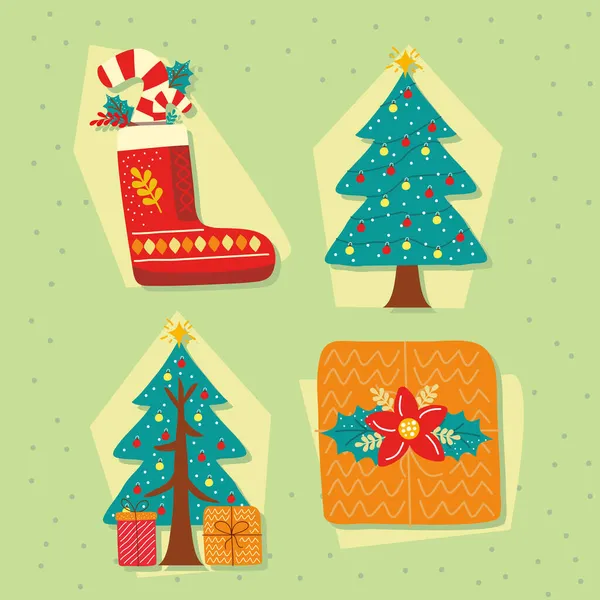 Χριστουγεννιάτικη διακόσμηση τέσσερις εικόνες — Διανυσματικό Αρχείο