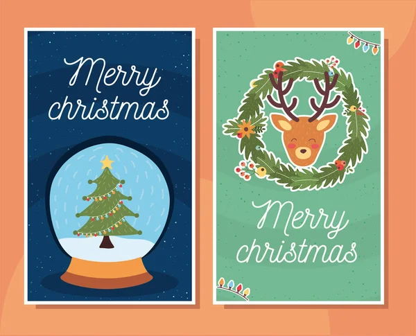 Árbol de Navidad y renos — Archivo Imágenes Vectoriales