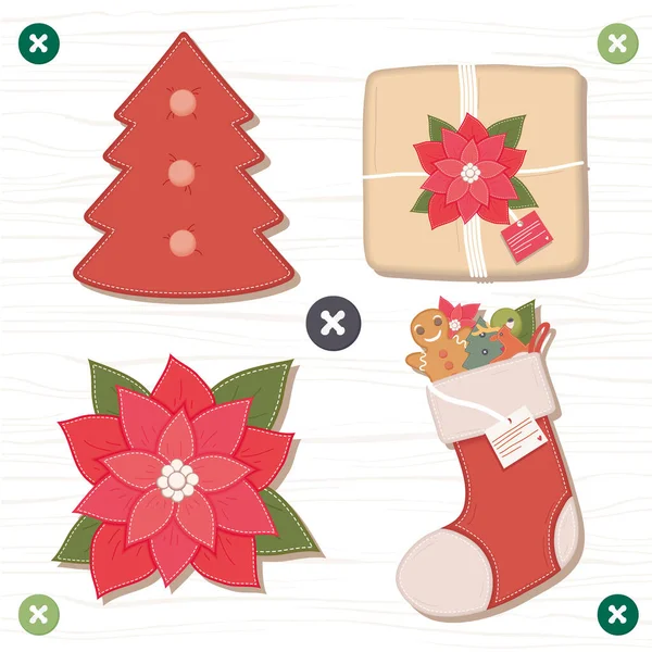 Quatre icônes de Noël vacances — Image vectorielle