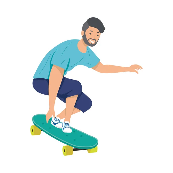 Bärtiger Mann im Skateboard — Stockvektor