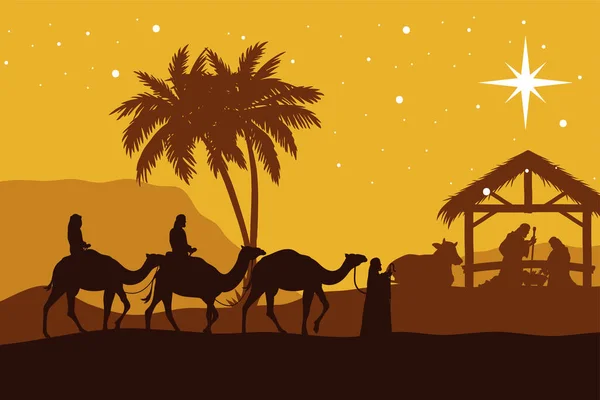 Silhouettes de nativité scène de Noël — Image vectorielle