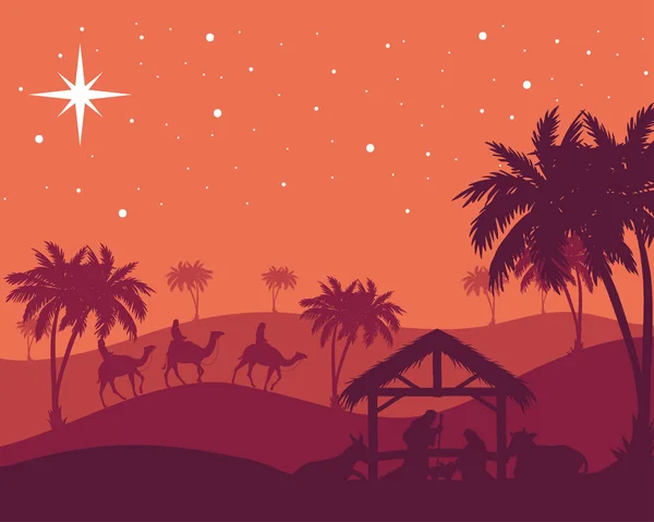 Navidad belén siluetas — Vector de stock