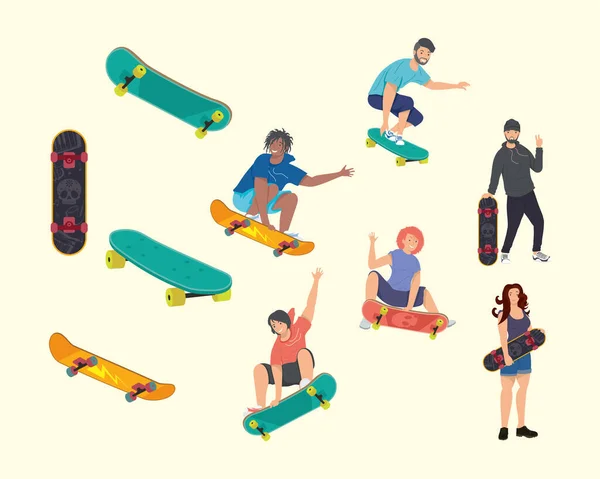 滑板手和滑板手 — 图库矢量图片