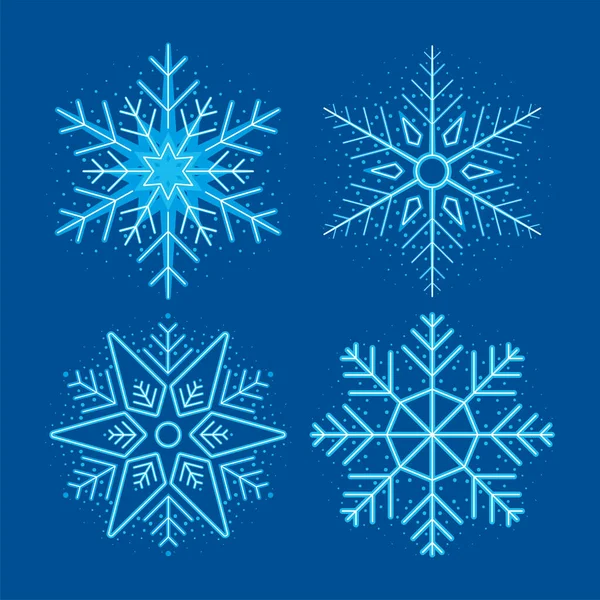 Płatki śniegu zima cztery ikony — Wektor stockowy