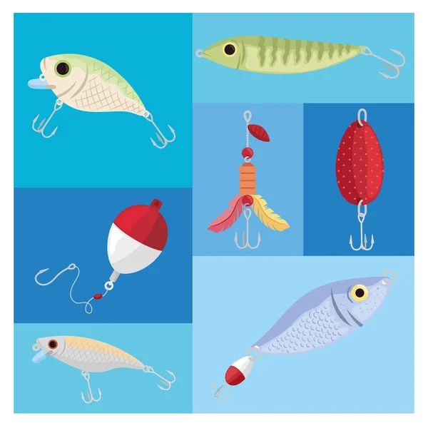 Señuelos de pesca iconos — Archivo Imágenes Vectoriales