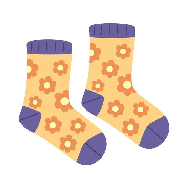 Kaus kaki lucu dengan bunga - Stok Vektor
