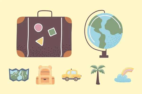 Sept icônes mode de vie de voyage — Image vectorielle