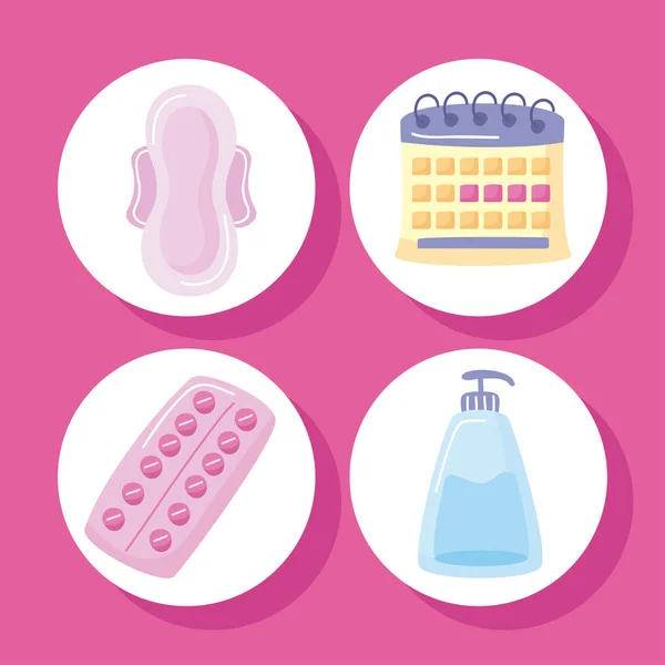 Cztery pozycje okresu menstruacji — Wektor stockowy