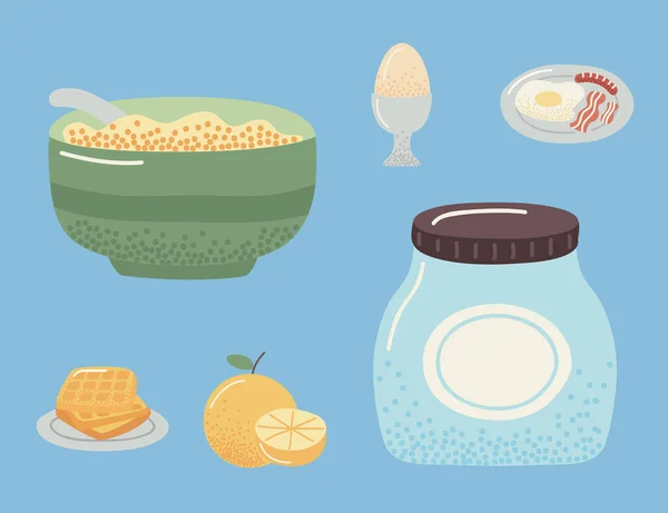 Nourriture petit déjeuner six icônes — Image vectorielle