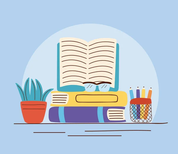 Boeken en kamerplanten — Stockvector
