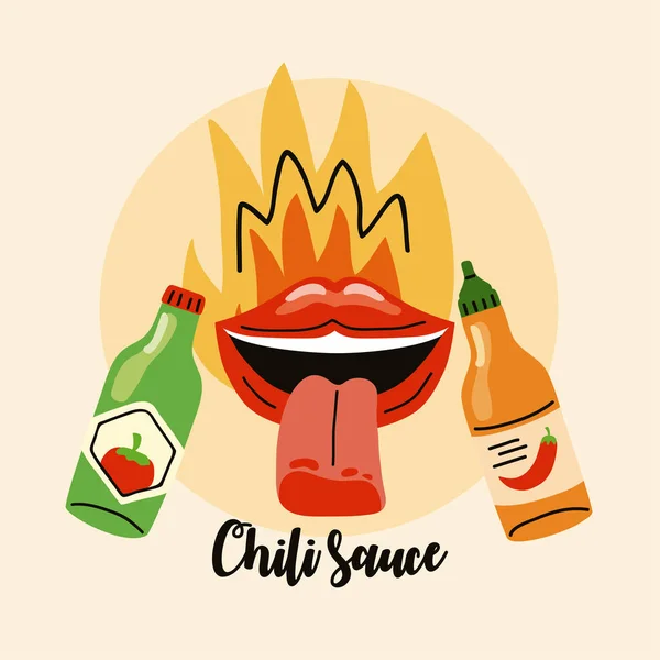 Bouche sur le feu et les sauces chili — Image vectorielle
