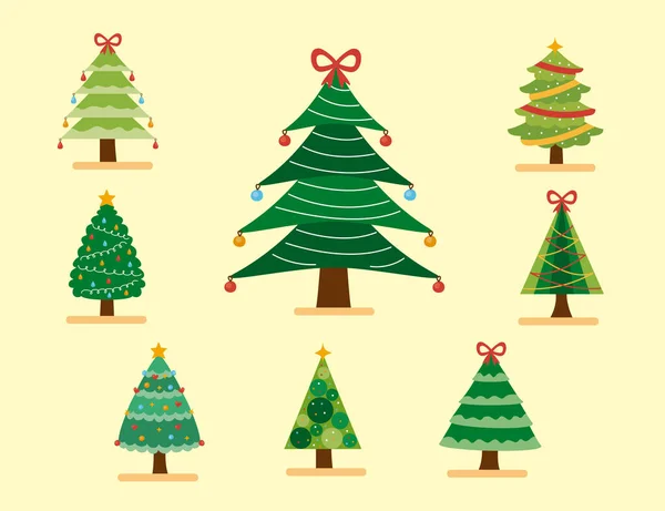 Восемь икон рождественских деревьев — стоковый вектор