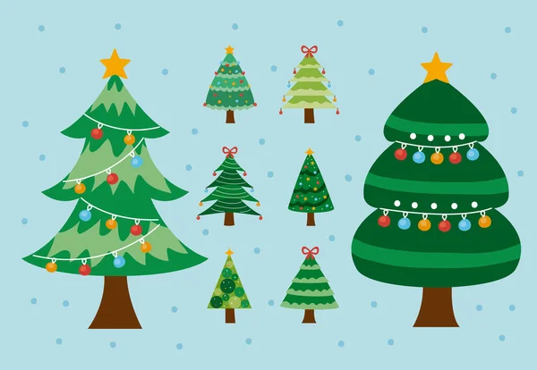 Різдвяні ялинки вісім ікон — стоковий вектор