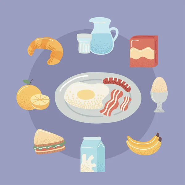 Neuf icônes de nourriture petit déjeuner — Image vectorielle