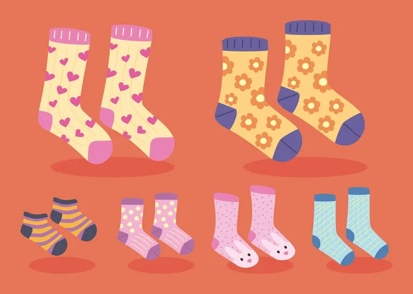 Έξι αστεία εικονίδια κάλτσες — Διανυσματικό Αρχείο