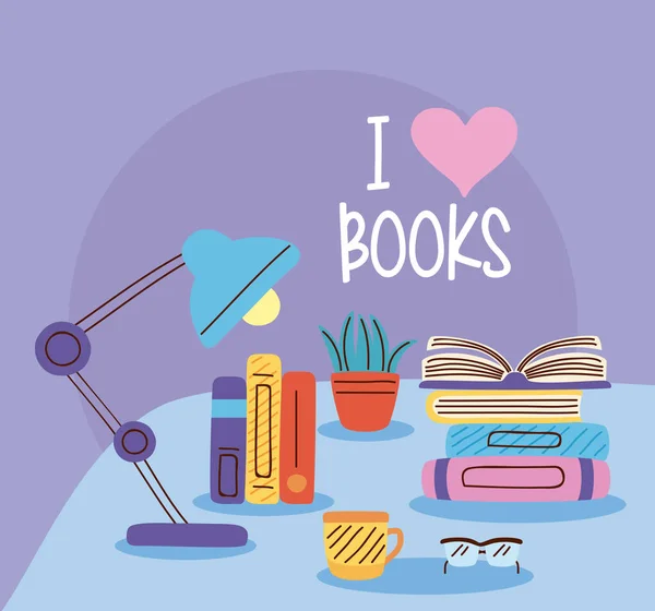 Adoro livros. — Vetor de Stock