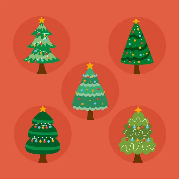 クリスマスツリーの5つのアイコン — ストックベクタ
