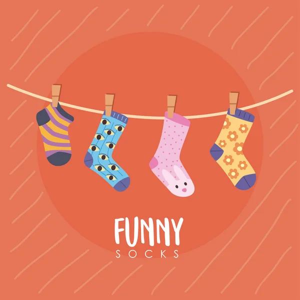 Αστείες κάλτσες κρεμασμένες — Διανυσματικό Αρχείο