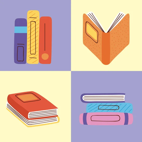 Fyra läroböcker ikoner — Stock vektor
