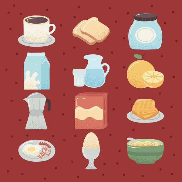 Twelve breakfast food icons — Stock Vector