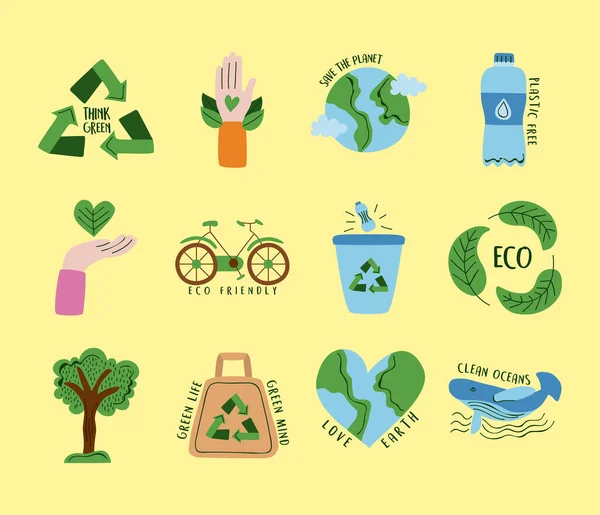 Twaalf milieuvriendelijke iconen — Stockvector