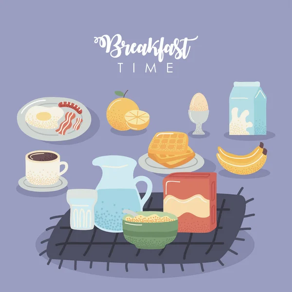 Tiempo de desayuno letras de alimentos — Vector de stock