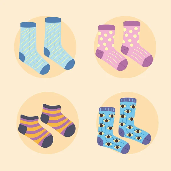 Four funny socks icons — Stock Vector