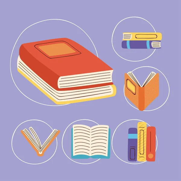 Sex läroböcker ikoner — Stock vektor