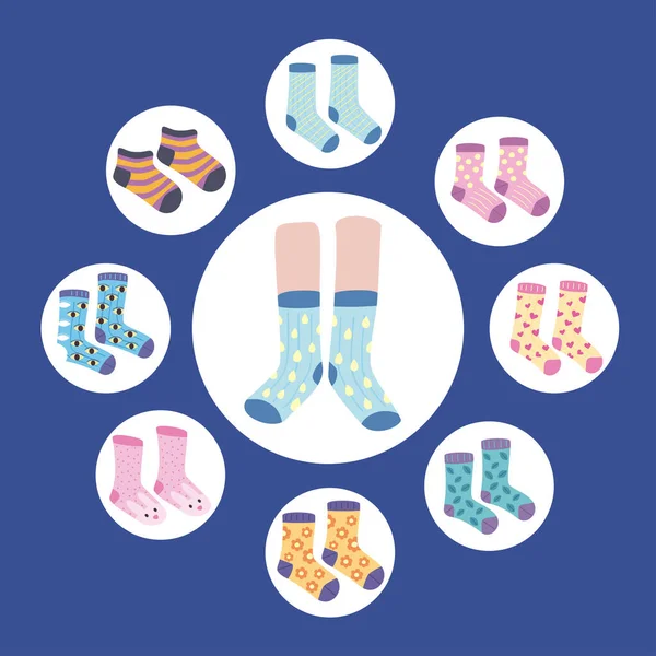 Nine funny socks icons — Stock Vector