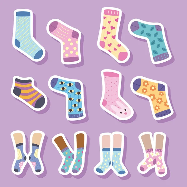 Twelve funny socks icons — Stock Vector