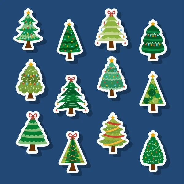 Doze ícones de árvores de Natal — Vetor de Stock