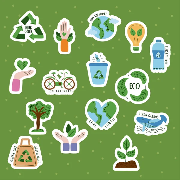 Patnáct ekologických ikon — Stockový vektor