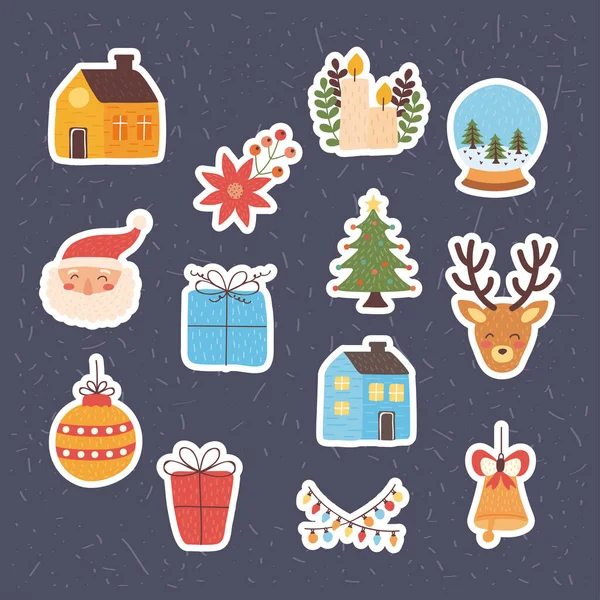 Trece iconos navideños — Vector de stock