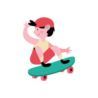 Küçük çocuk kaykay çalışıyor.