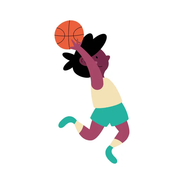 Afro menino praticando basquete — Vetor de Stock