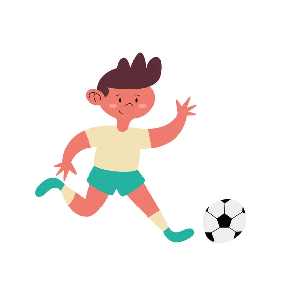 Pequeño niño jugando fútbol — Vector de stock