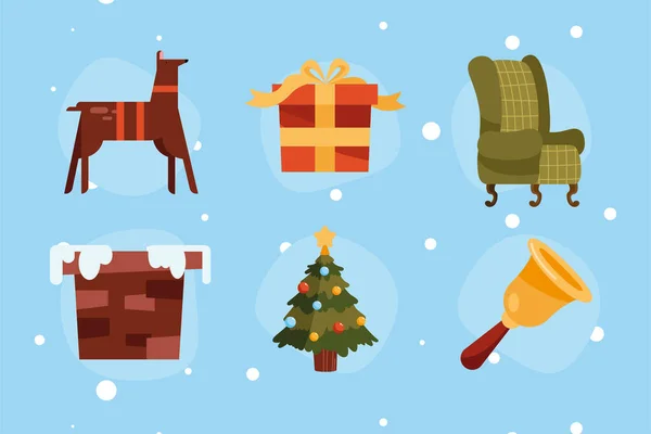 Six icônes de célébration de Noël — Image vectorielle