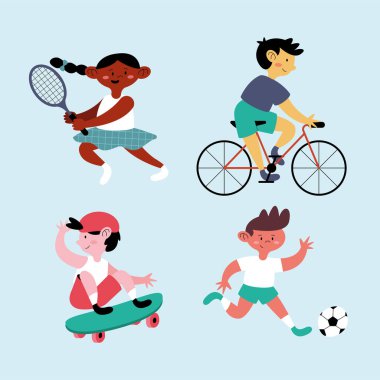 Dört çocuk spor yapıyor.