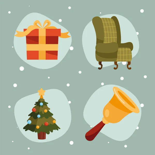 Célébration de Noël quatre icônes — Image vectorielle