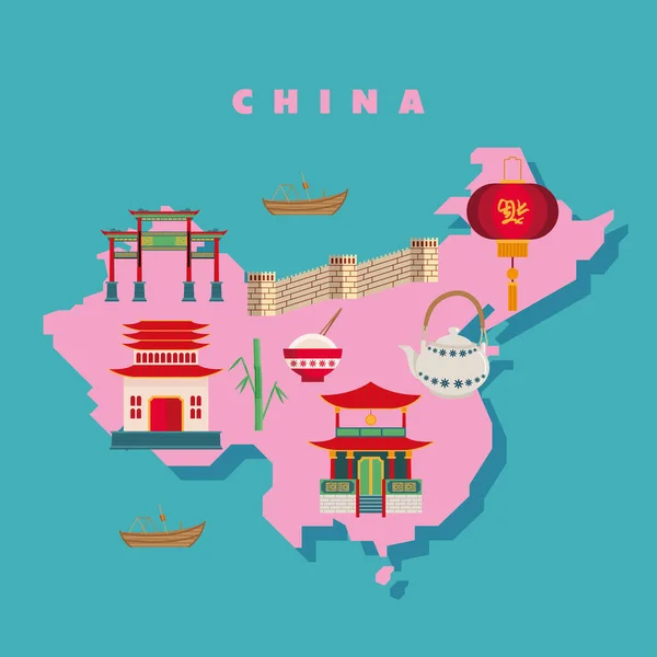 China mapa de cultura — Vector de stock