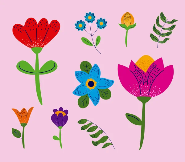 Kwiatowy ogród dziewięć ikon — Wektor stockowy