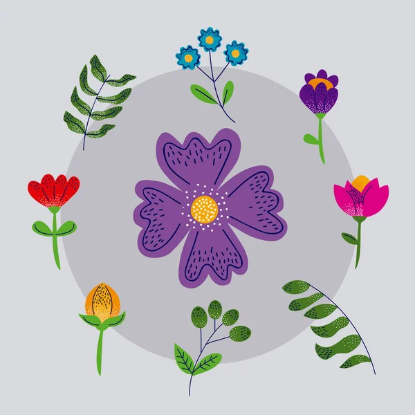 Blommor trädgård ikoner runt — Stock vektor
