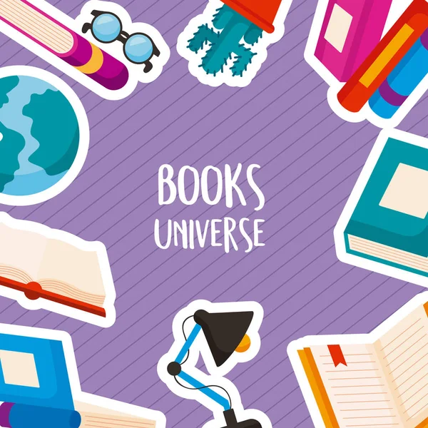 Livros universo ícones quadro — Vetor de Stock