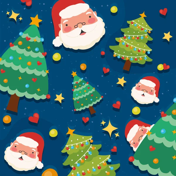 Weihnachtsbäume und Weihnachtsmänner — Stockvektor
