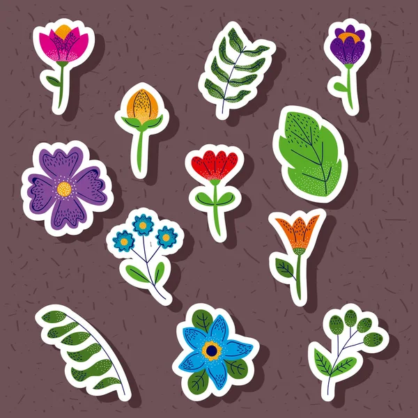 Twelve floral garden icons — Stock Vector