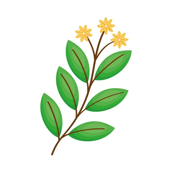 Ветви с листьями и желтыми цветами — стоковый вектор